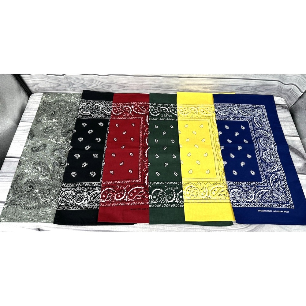 LOT‎ OF 6 VINTAGE 100% COTTON BANDANAS / HANKERCHIEFS-MULTI COLOR-BRAND NEW  *4